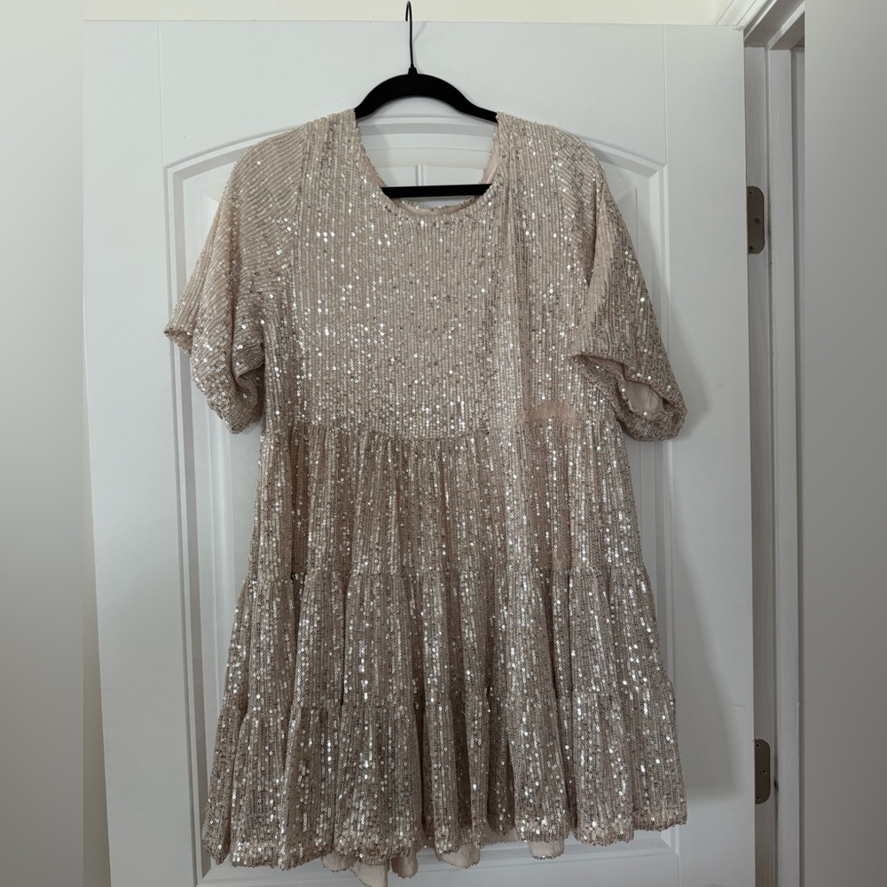 Amazing Lace Sequin Babydoll Dress - Medium